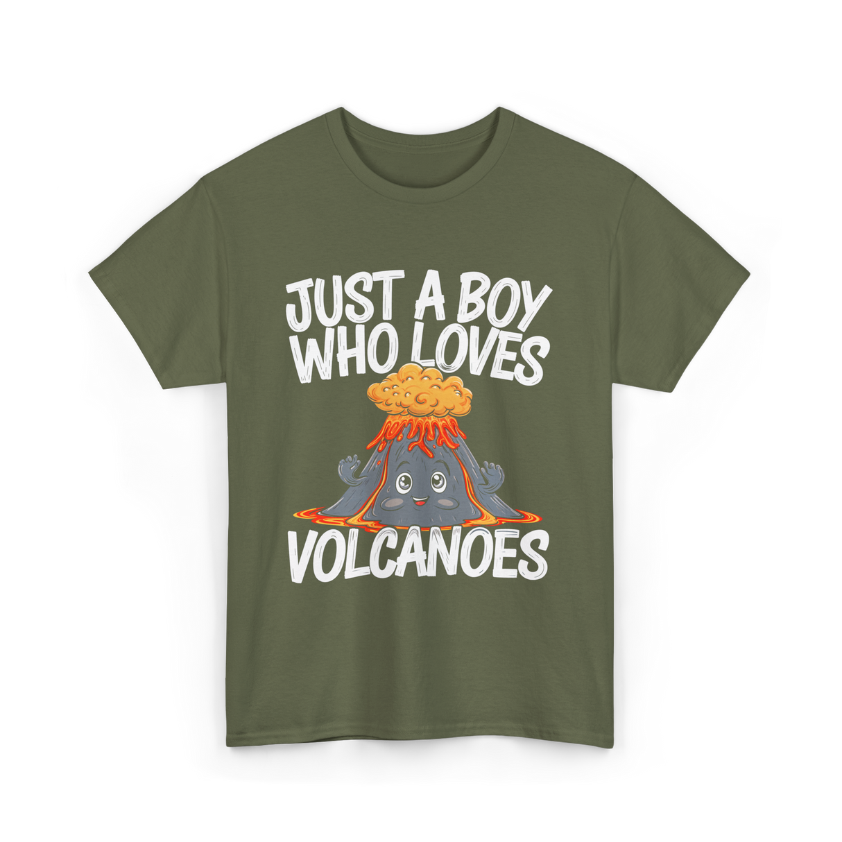 Just A Boy Who Loves Volcanoes T-Shirt - Military Green