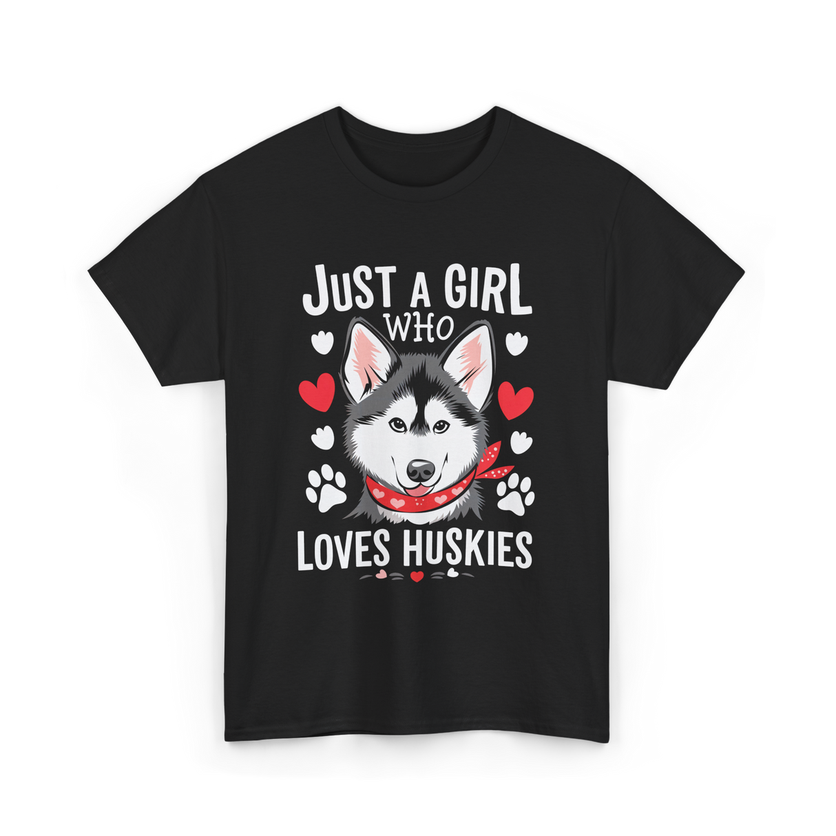 Just a Girl Loves Huskies Husky T-Shirt - Black