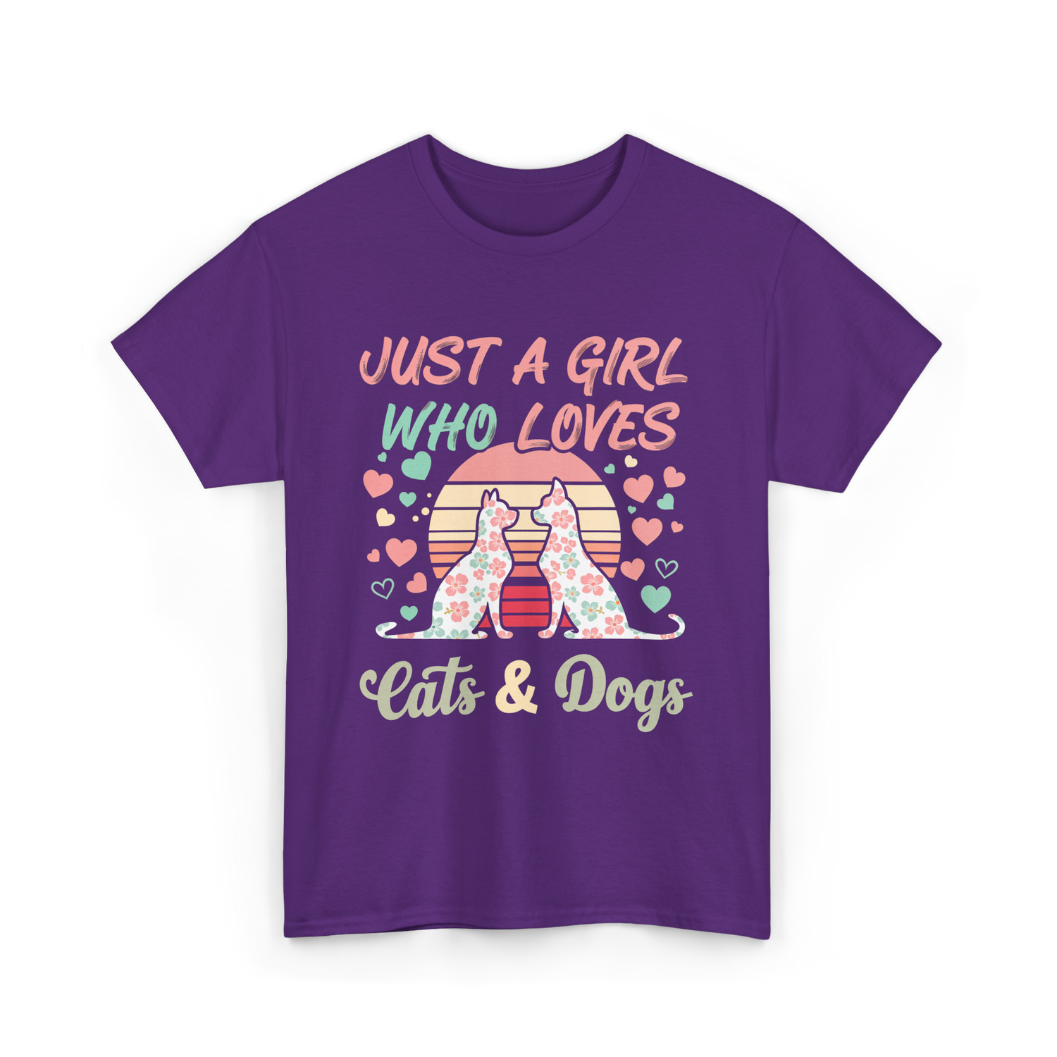 Just A Girl Who Loves Cats Dogs T-Shirt - Purple