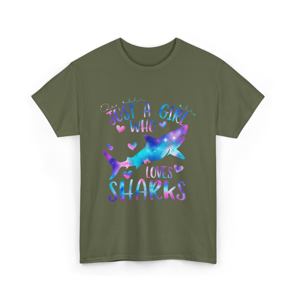 Just a Girl Who Loves Sharks Shark T-Shirt - Military Green