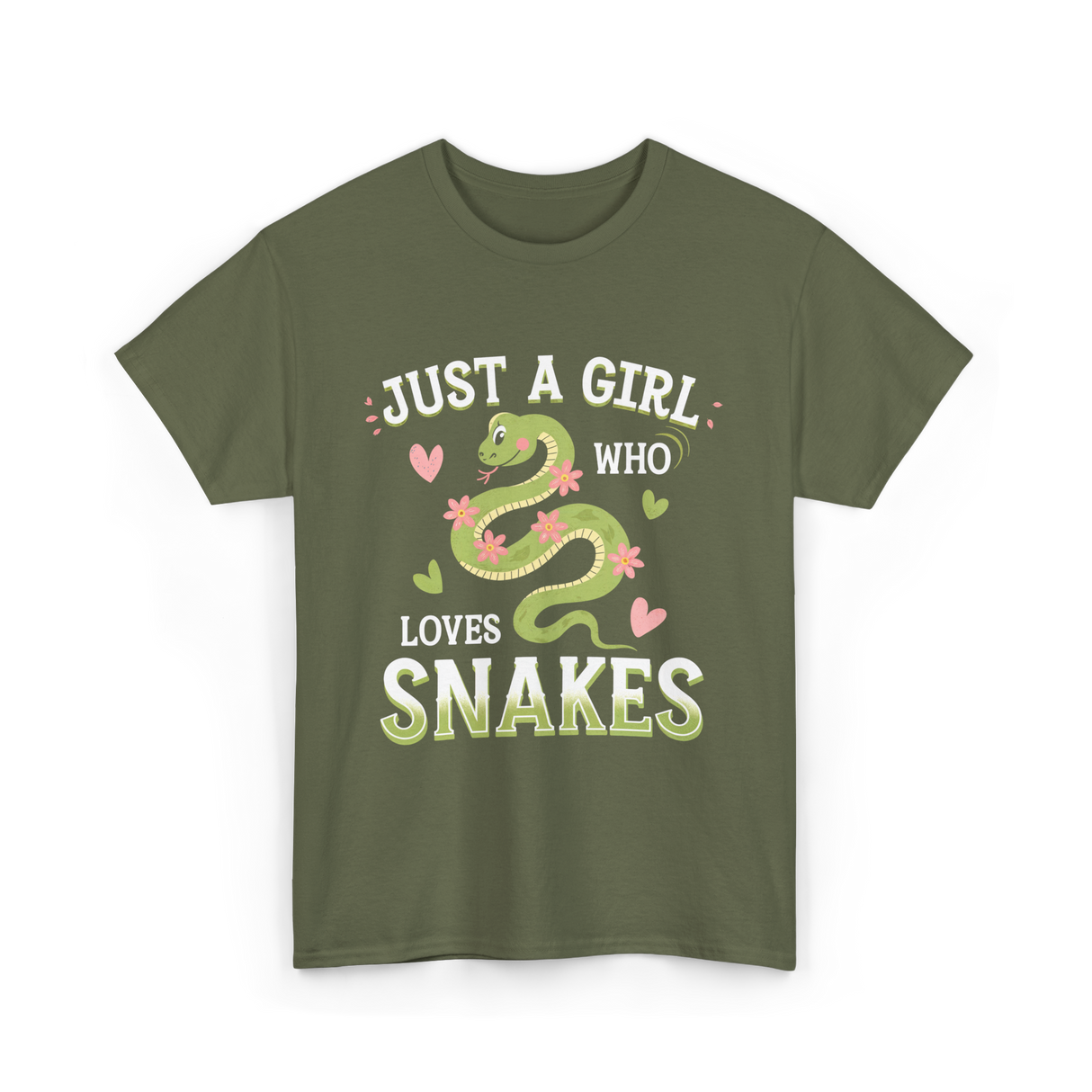 Just A Girl Who Loves Snakes Snake Lover T-Shirt - Military Green