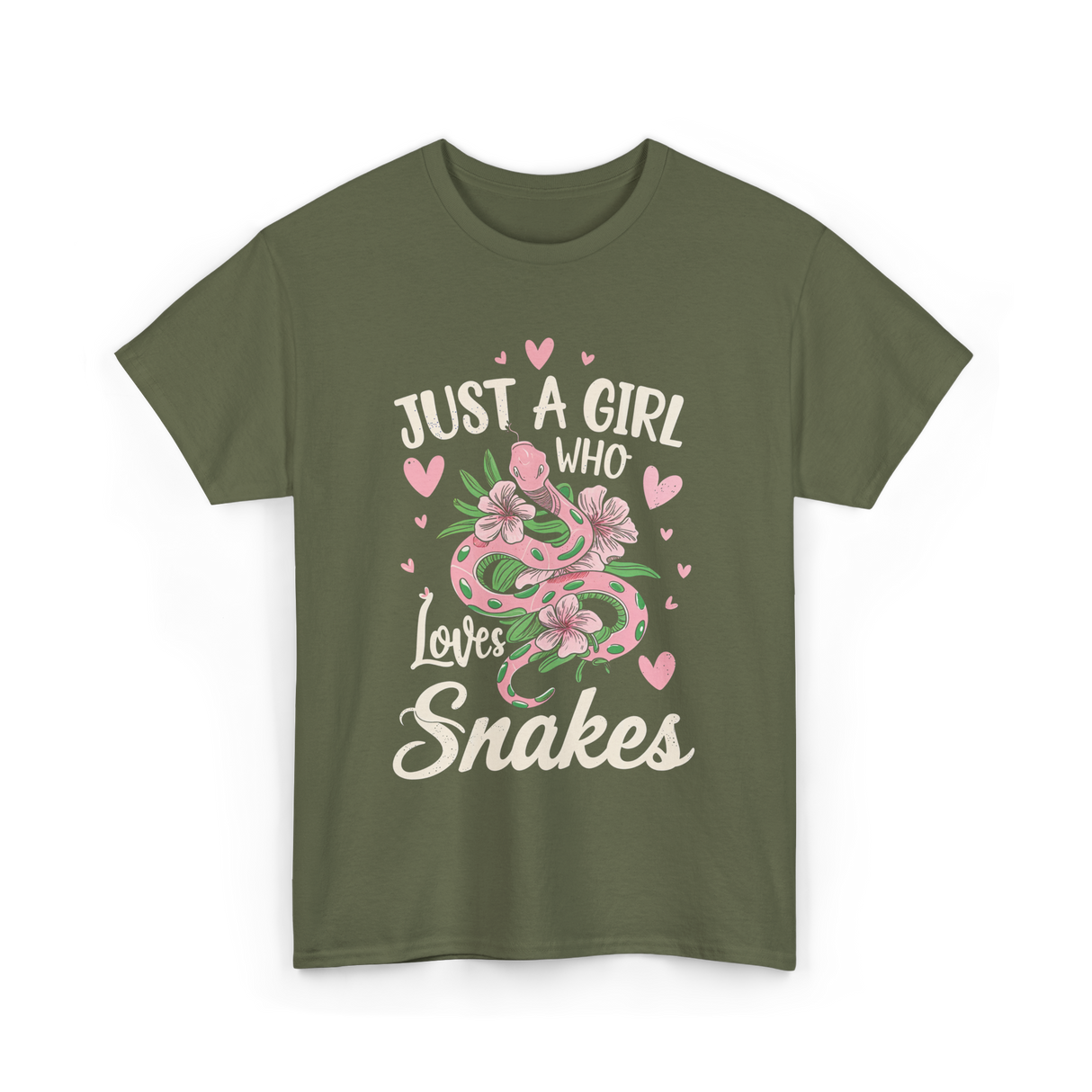 Just A Girl Who Loves Snakes Snake Lover T-Shirt - Military Green