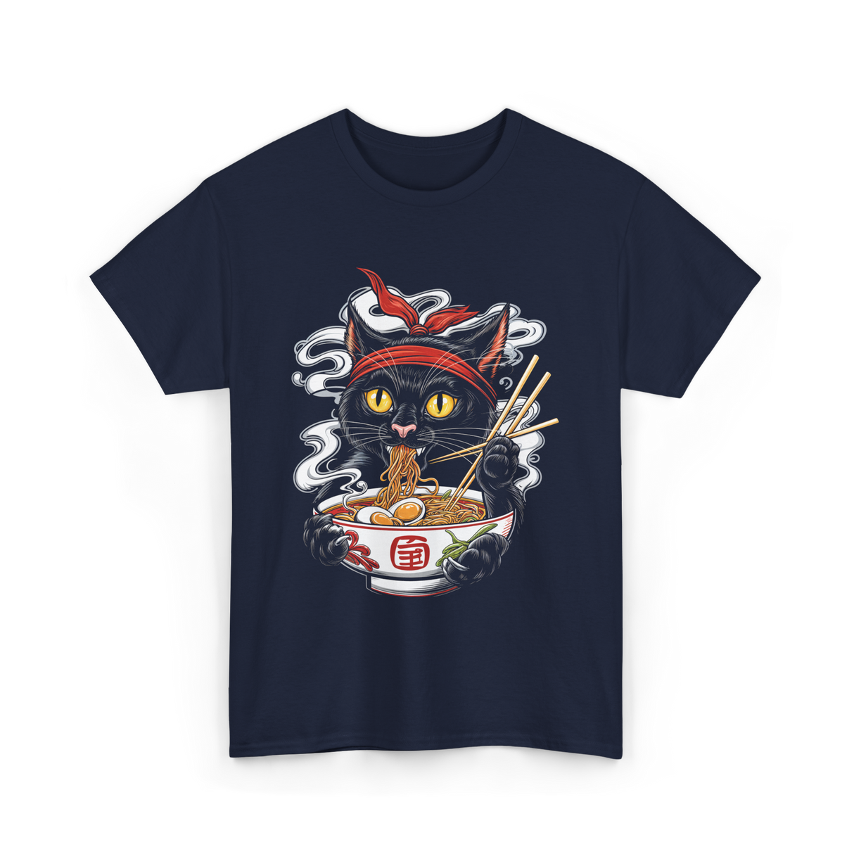 Kawaii Cat Ramen Noodle Cat T-Shirt - Navy