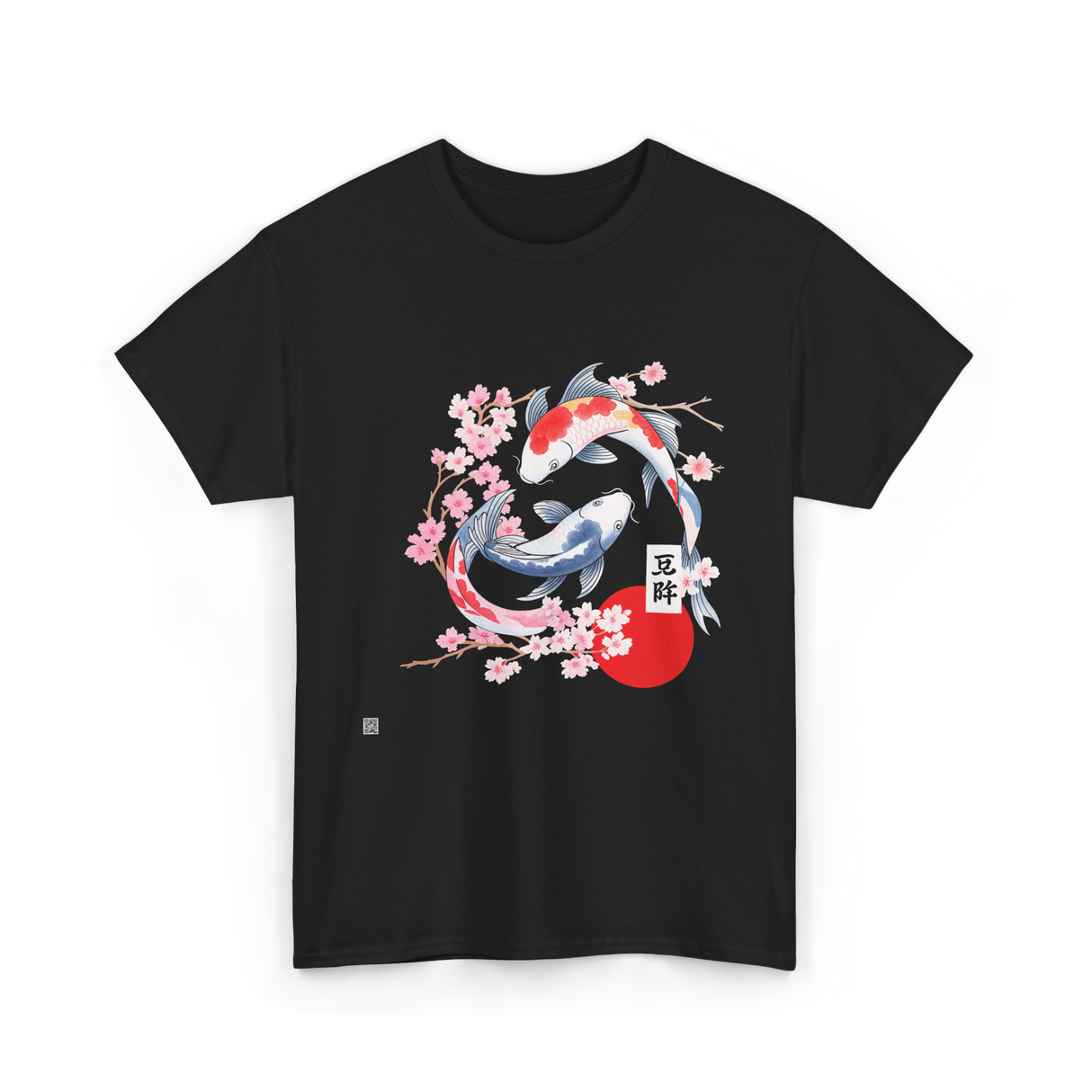 Koi Carp Cherry Blossom Art T-Shirt - Black