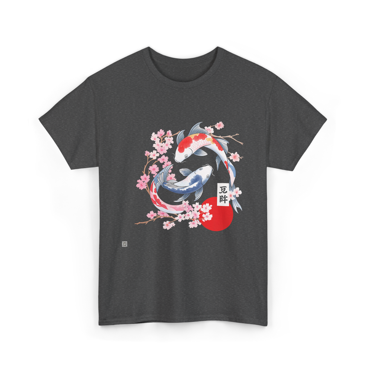 Koi Carp Cherry Blossom Art T-Shirt - Dark Heather