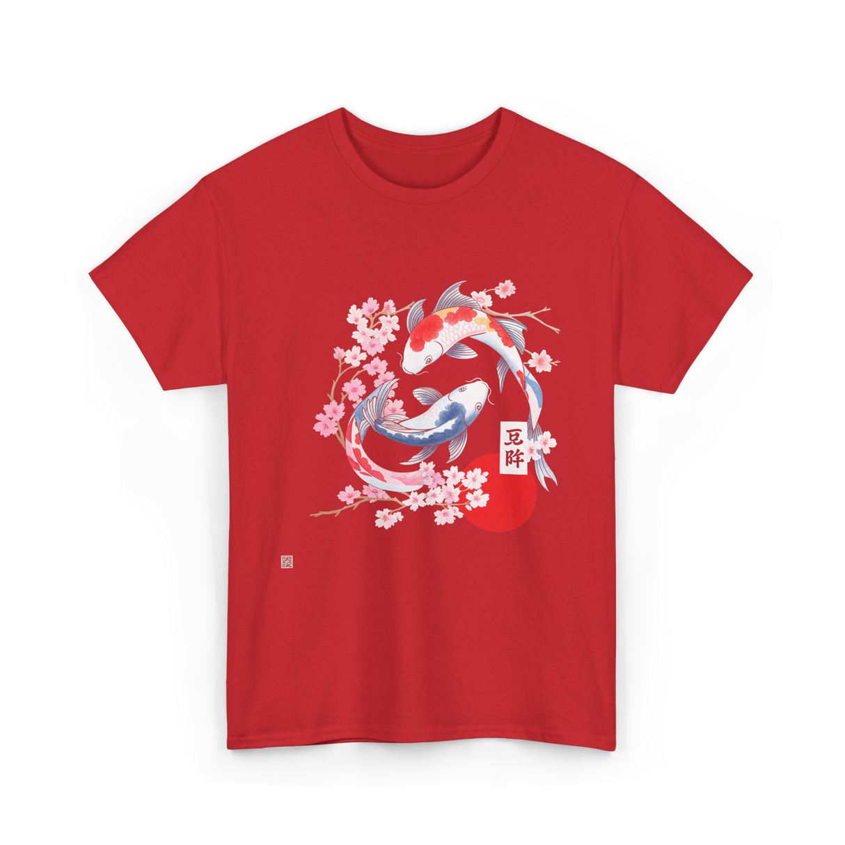 Koi Carp Cherry Blossom Art T-Shirt - Red