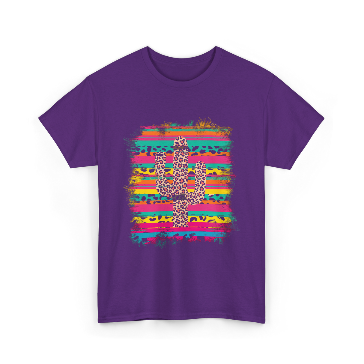 Leopard Print Cactus Western Art T-Shirt - Purple