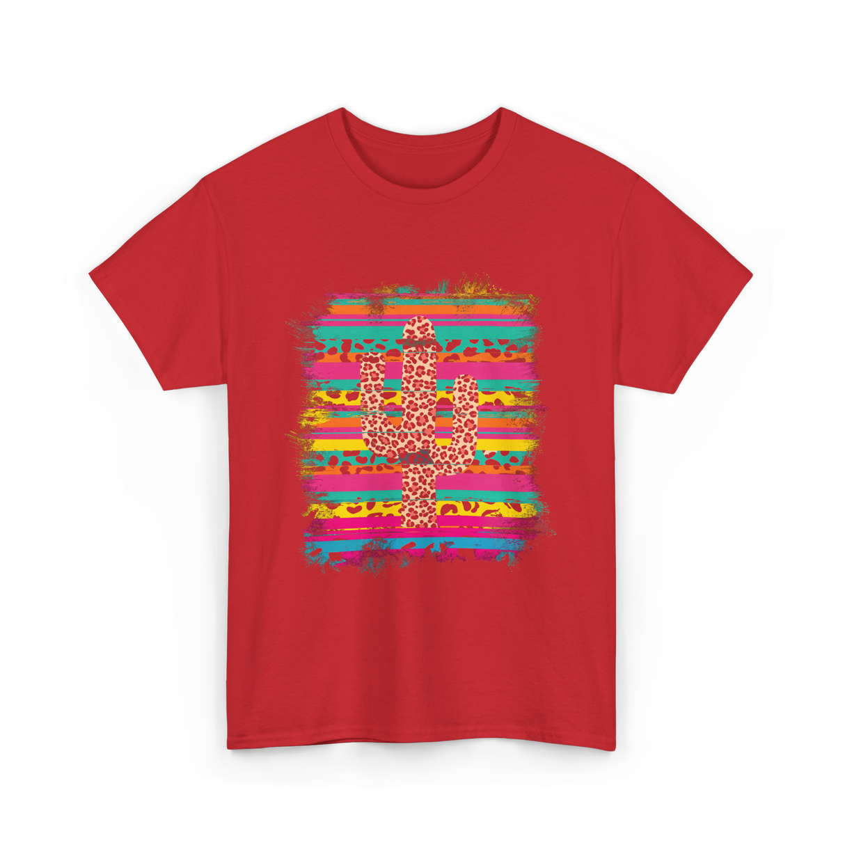 Leopard Print Cactus Western Art T-Shirt - Red