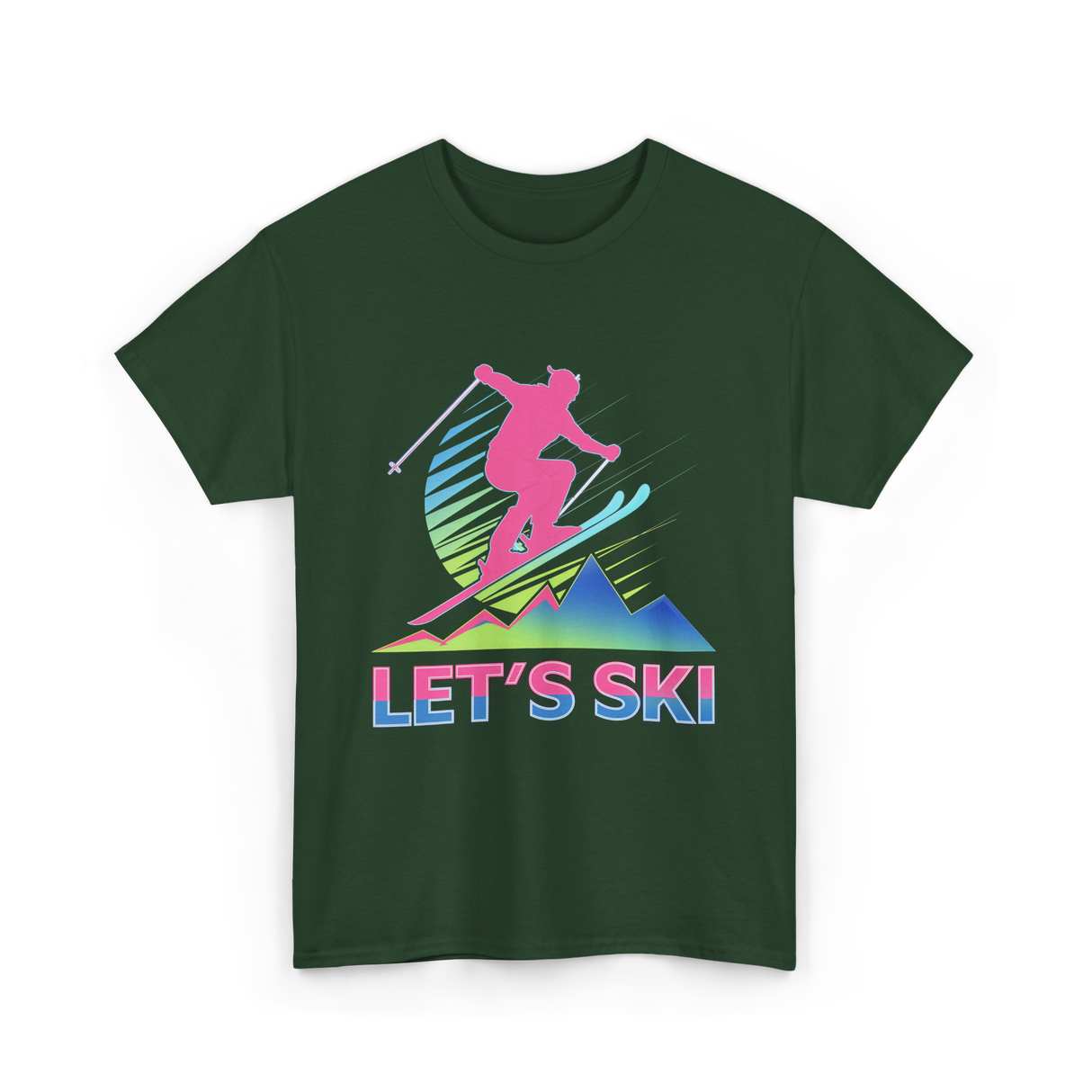 Let's Ski Skiing Adventure T-Shirt - Forest Green
