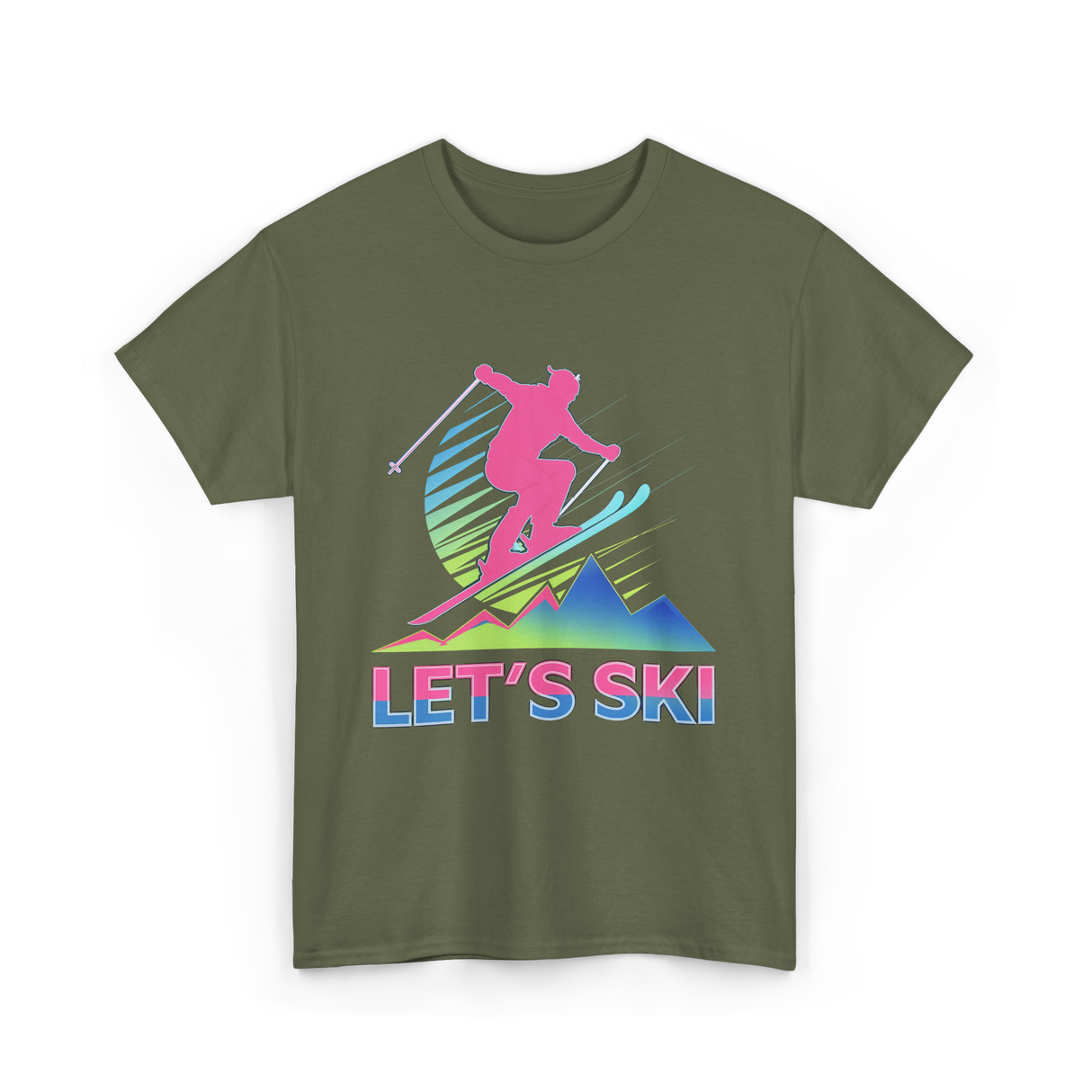 Let's Ski Skiing Adventure T-Shirt - Military Green