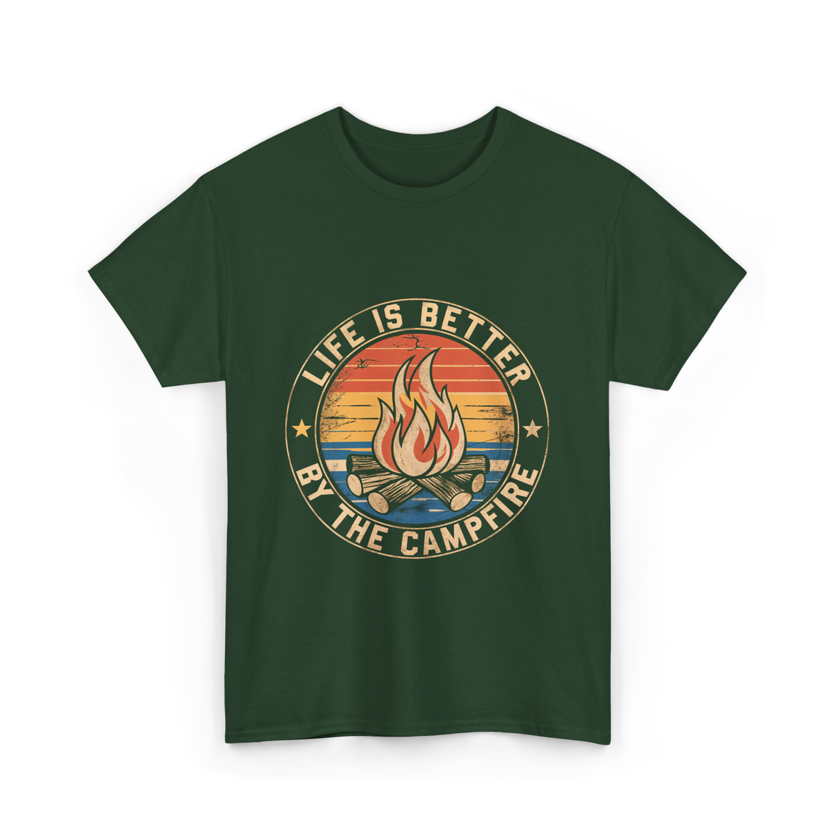 Life is Better By The Campfire Camping T-Shirt - Forest Green