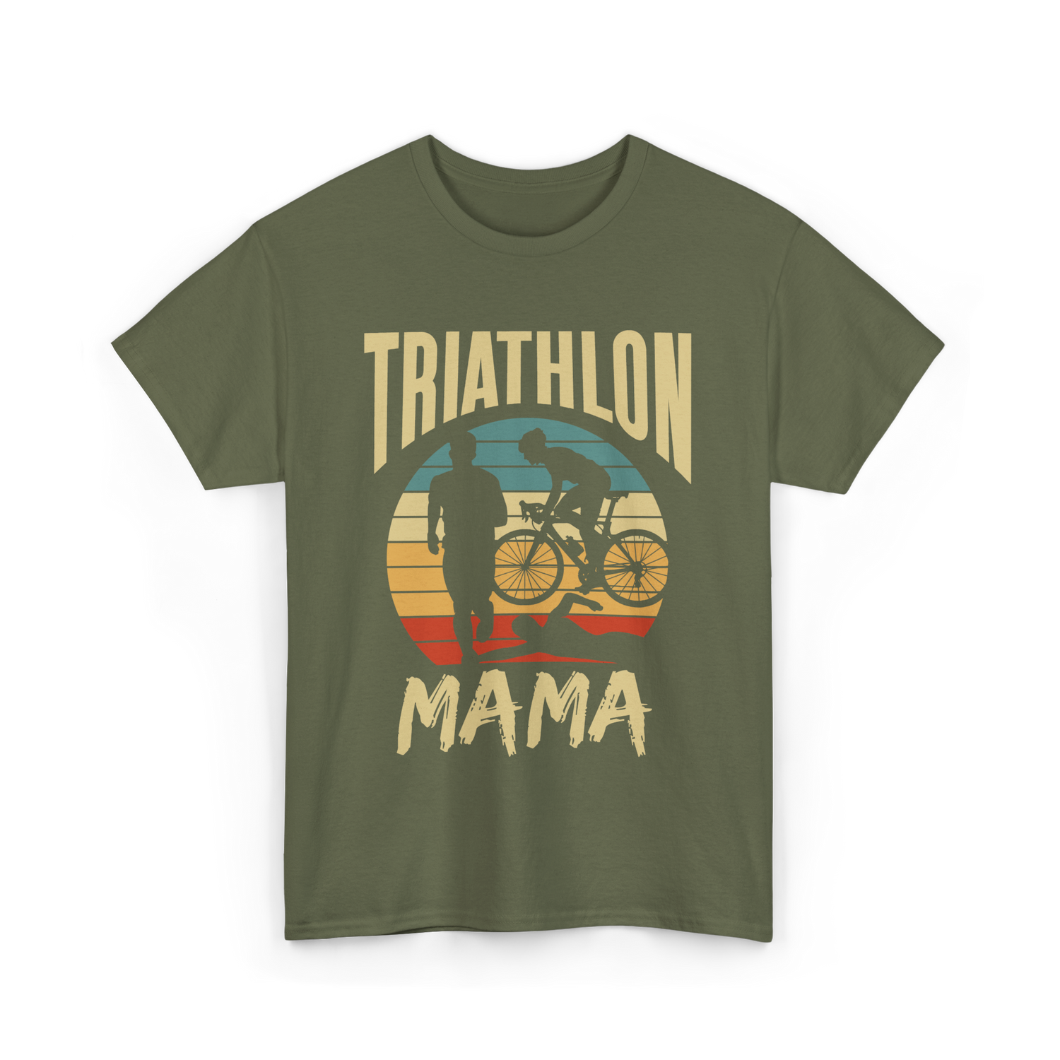 Mama Biker Triathlon Mom T-Shirt - Military Green