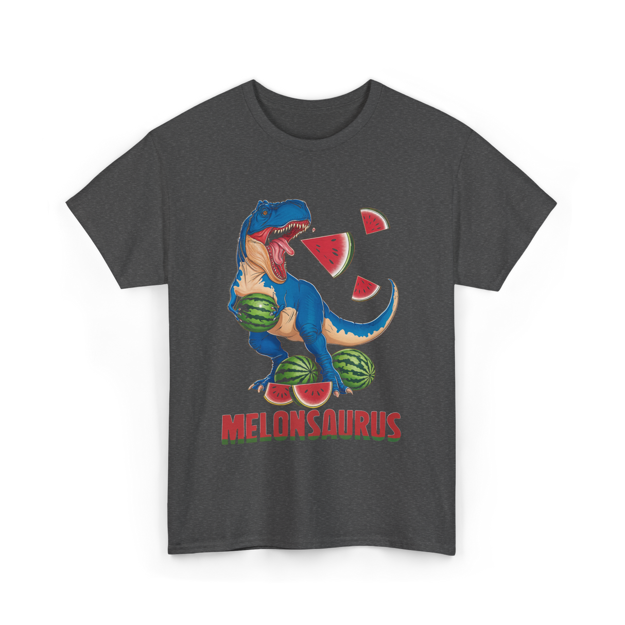 Melonsaurus Watermelon Dinosaur T-Shirt - Dark Heather