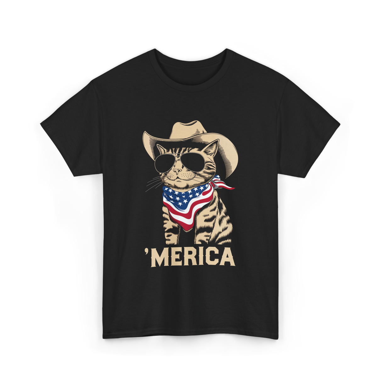 'Merica Cat Patriot T-Shirt - Black