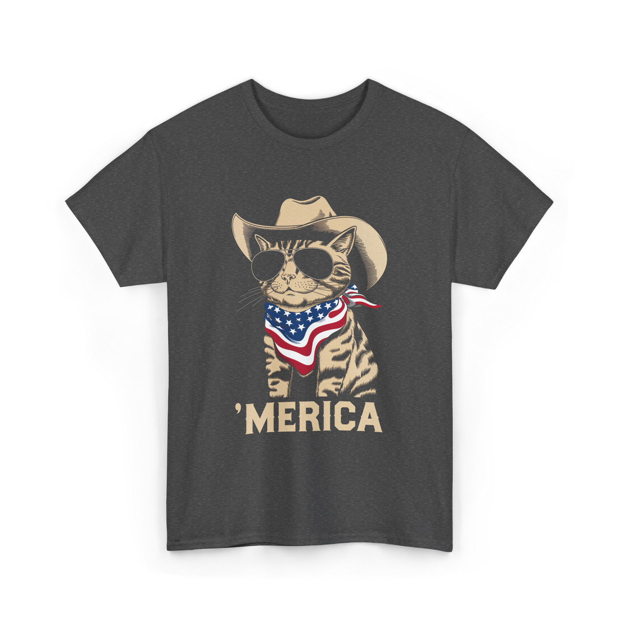 'Merica Cat Patriot T-Shirt - Dark Heather