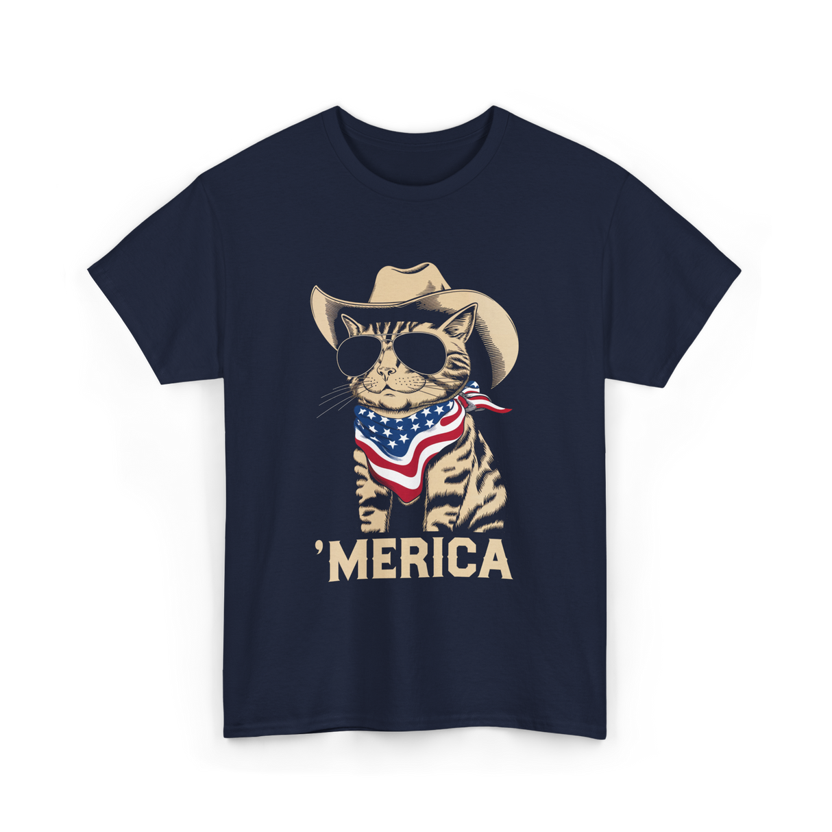 'Merica Cat Patriot T-Shirt - Navy