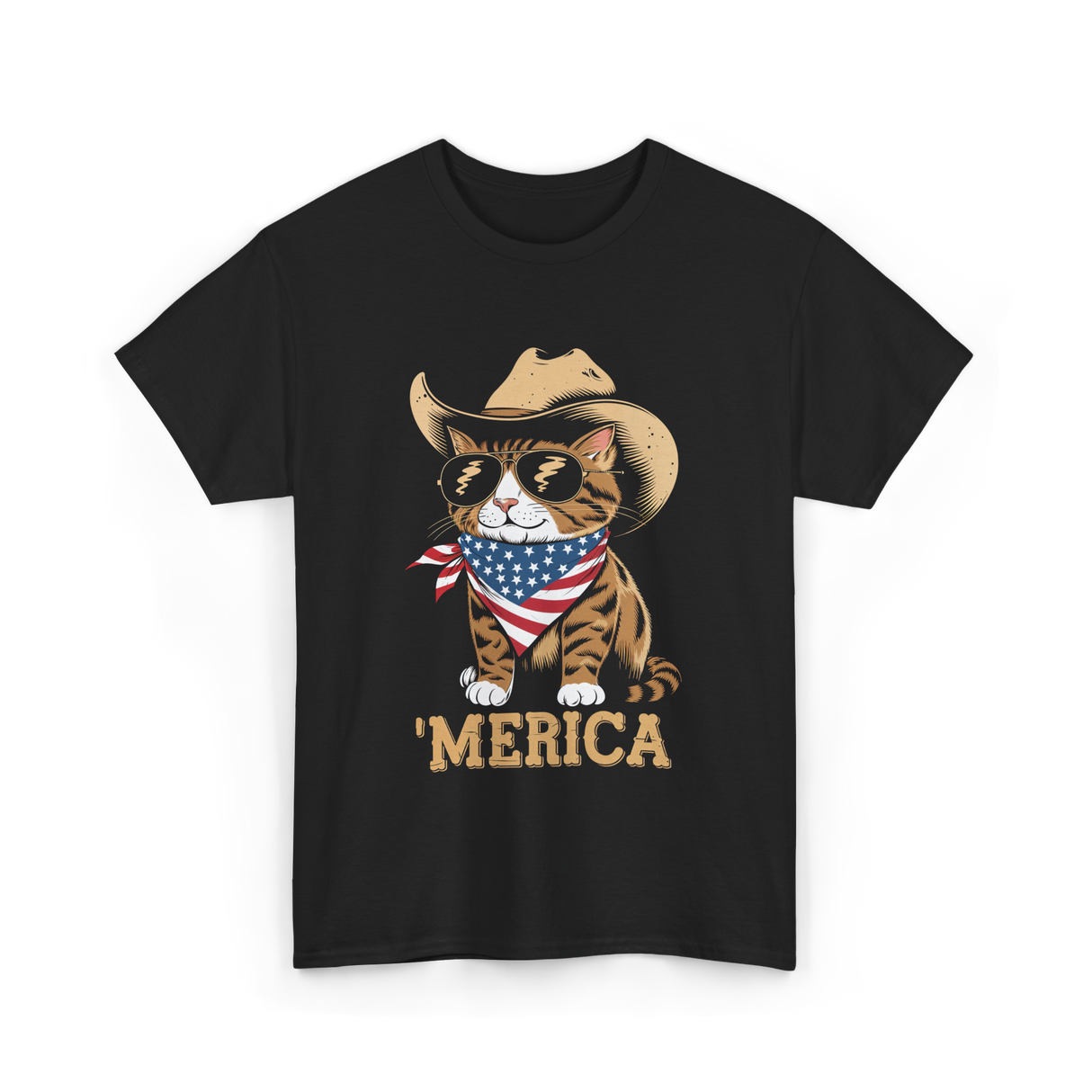'Merica Cat Patriotic T-Shirt - Black