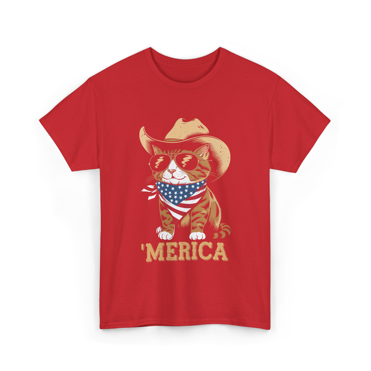 'Merica Cat Patriotic T-Shirt - Red
