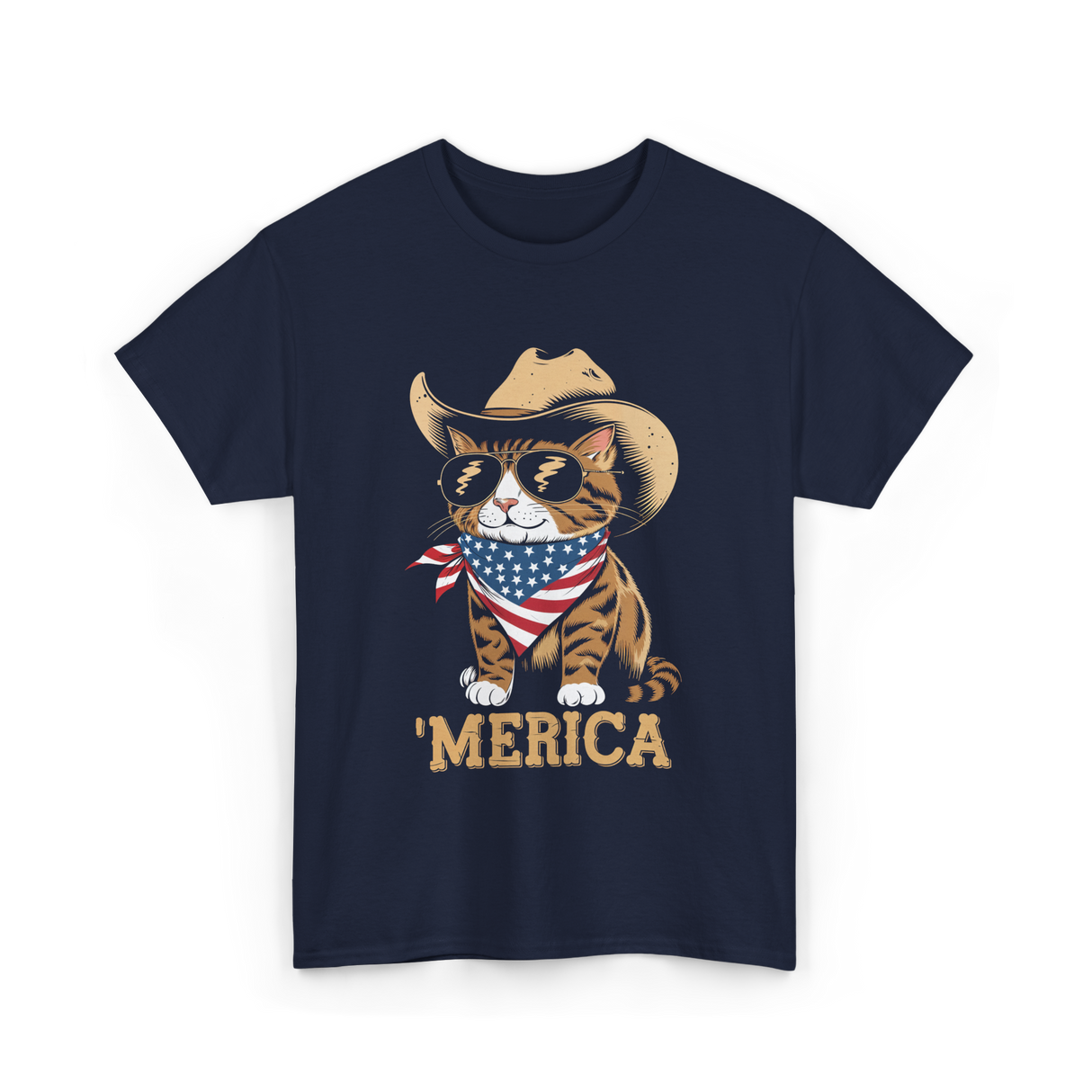 'Merica Cat Patriotic T-Shirt - Navy