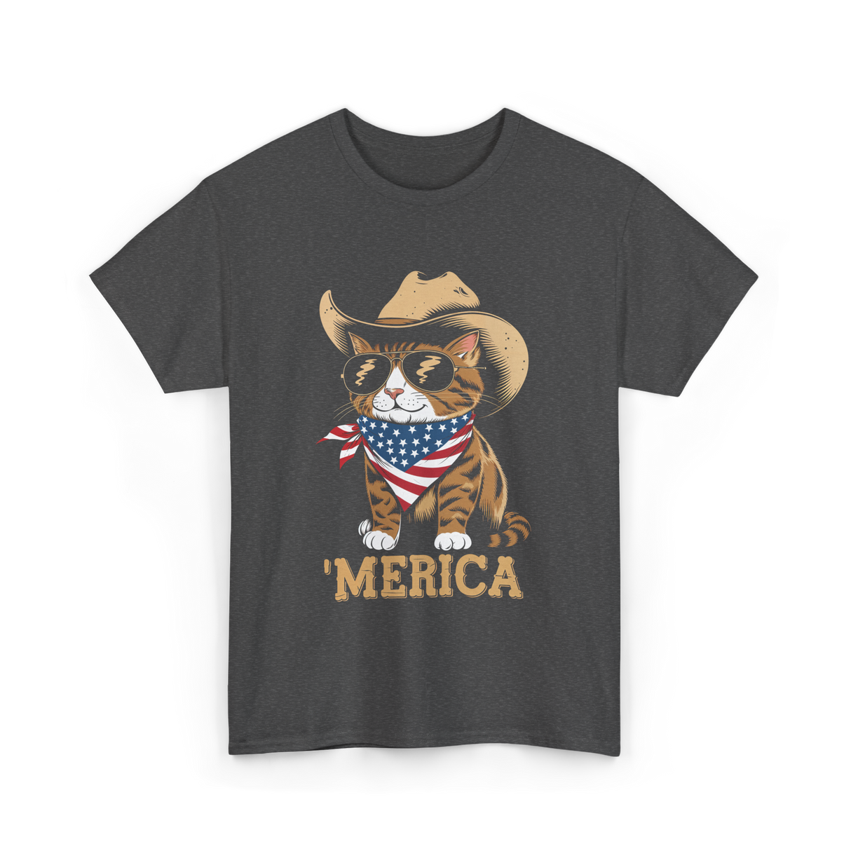 'Merica Cat Patriotic T-Shirt - Dark Heather