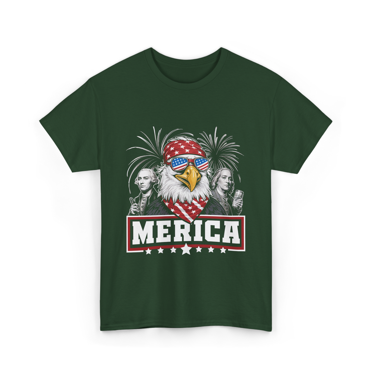 Merica Patriotic America Eagle T-Shirt - Forest Green