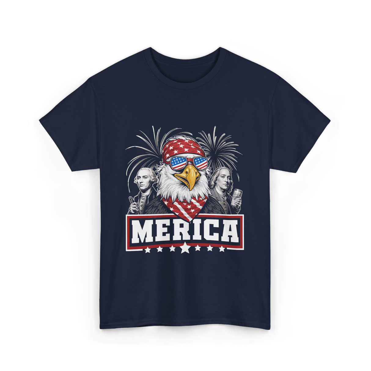 Merica Patriotic America Eagle T-Shirt - Navy