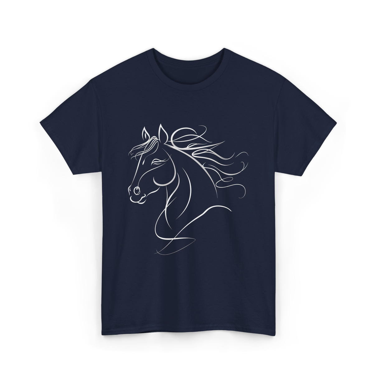 Minimal Horse Head Horse Riding T-Shirt - Navy