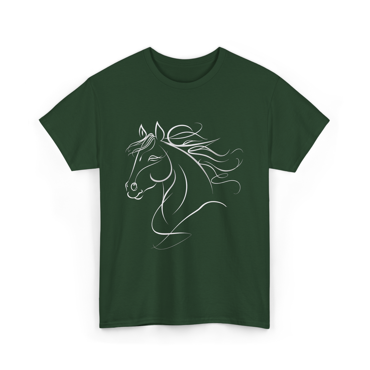 Minimal Horse Head Horse Riding T-Shirt - Forest Green