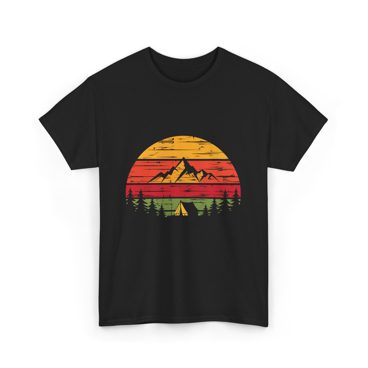 Mountain Sunset Camping Adventure T-Shirt - Black