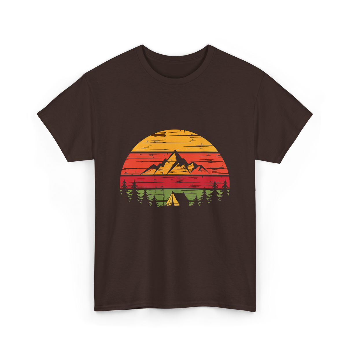 Mountain Sunset Camping Adventure T-Shirt - Dark Chocolate