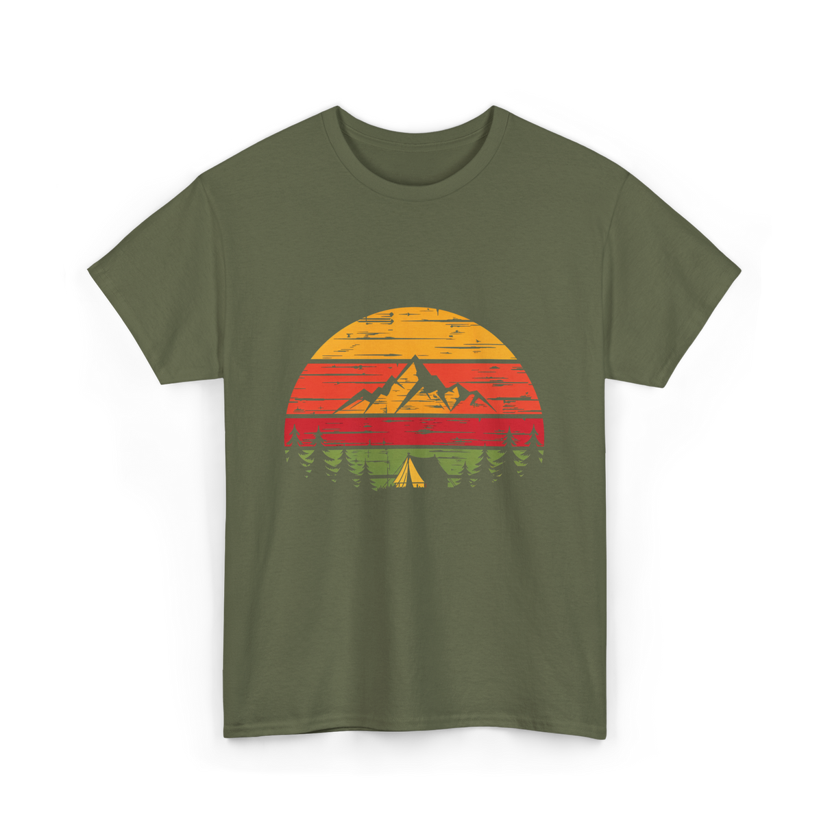 Mountain Sunset Camping Adventure T-Shirt - Military Green