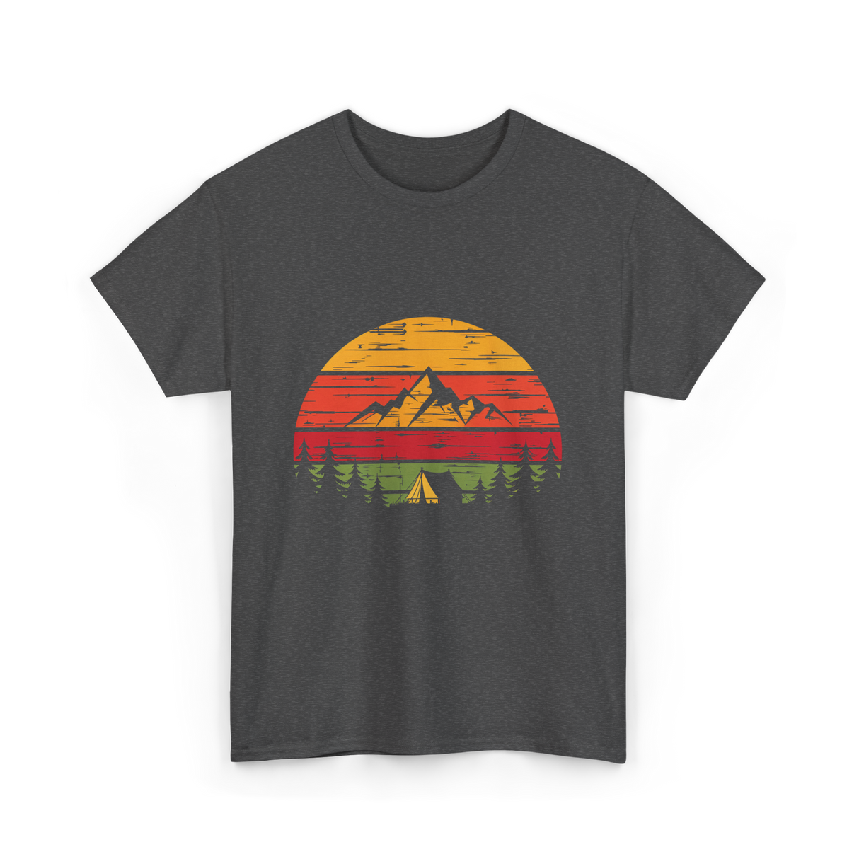 Mountain Sunset Camping Adventure T-Shirt - Dark Heather
