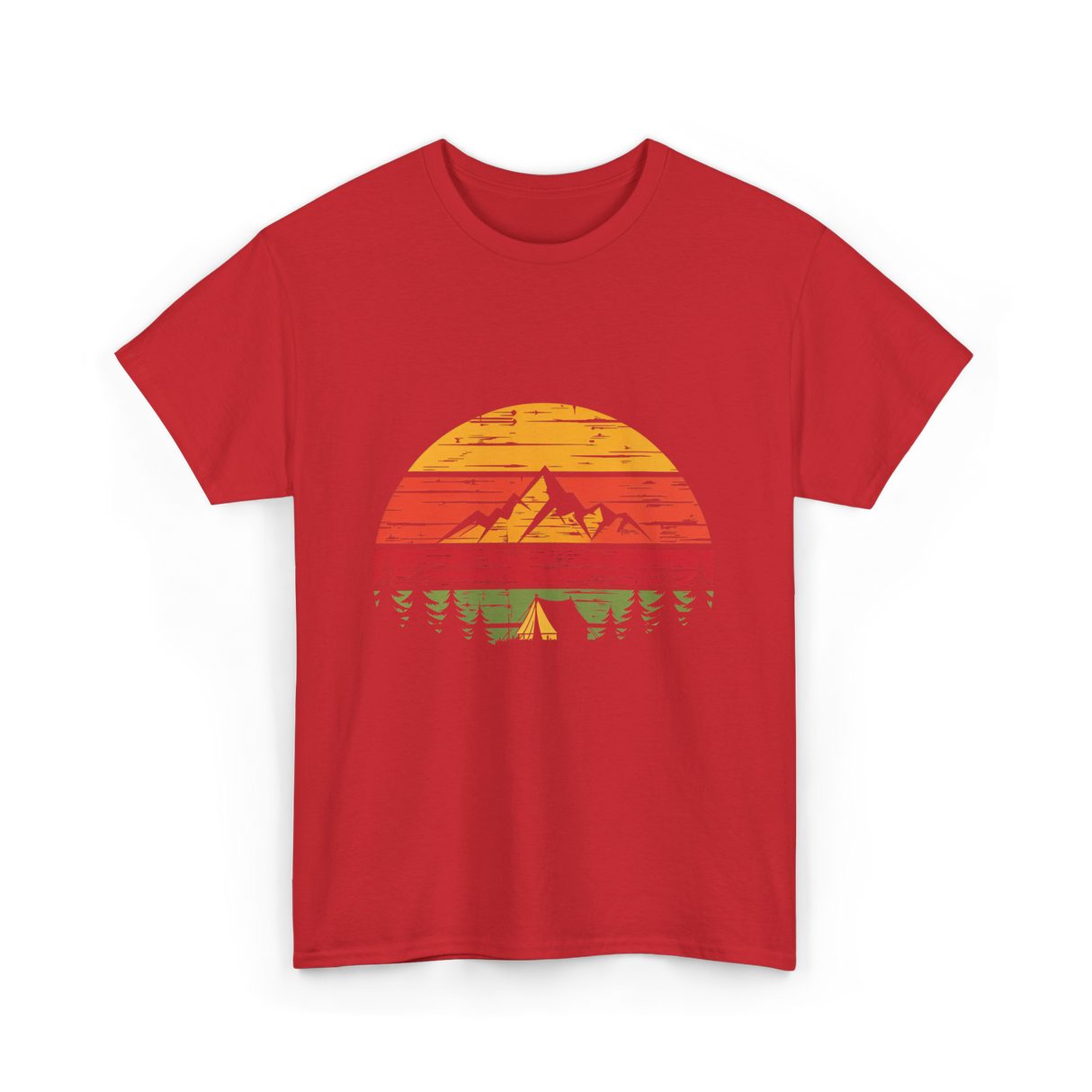 Mountain Sunset Camping Adventure T-Shirt - Red