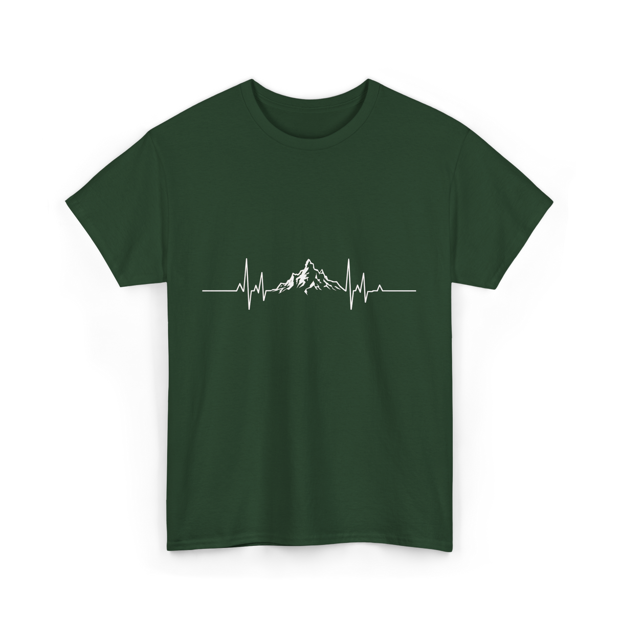 Mountains Heartbeat Hiking Adventure T-Shirt - Forest Green