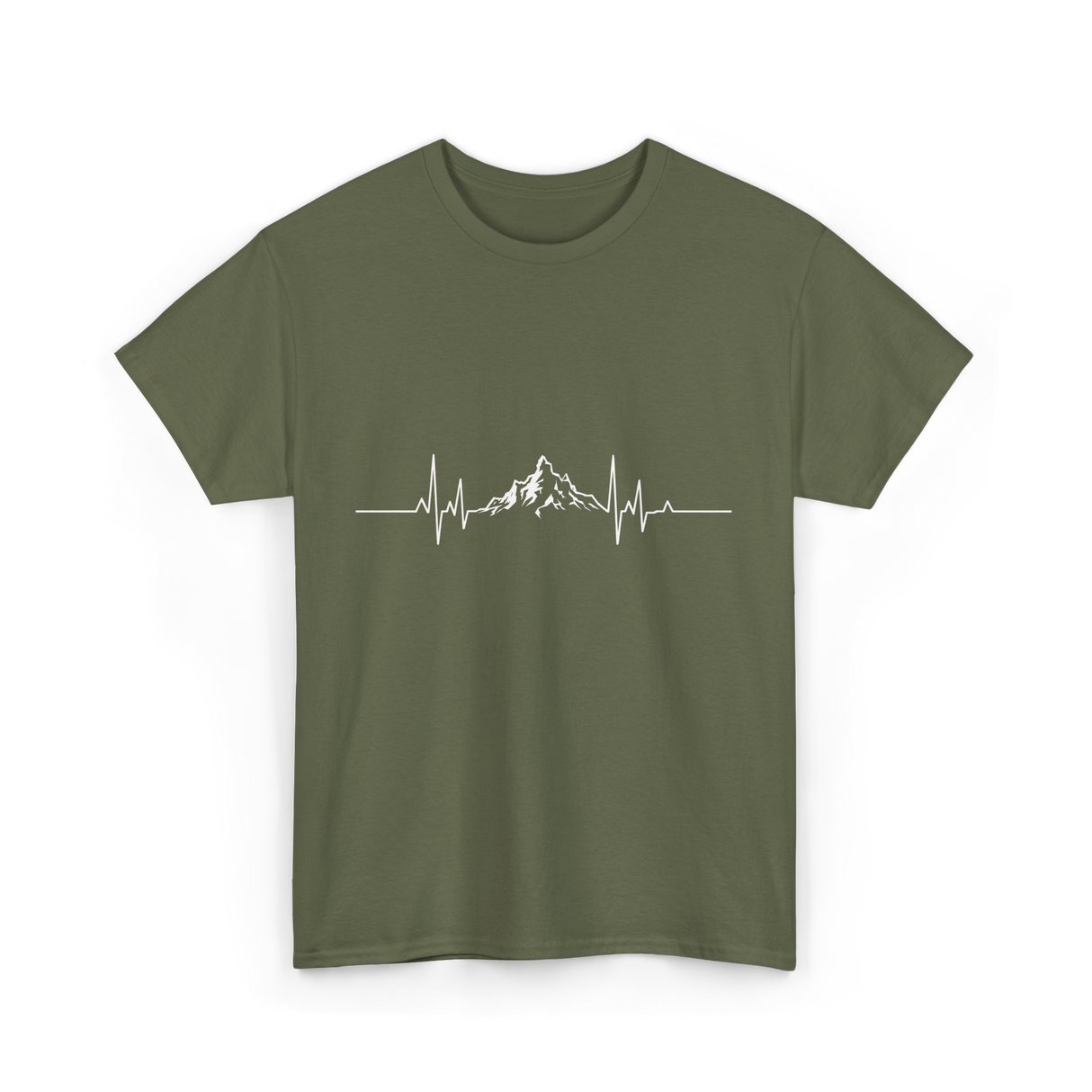 Mountains Heartbeat Hiking Adventure T-Shirt - Military Green