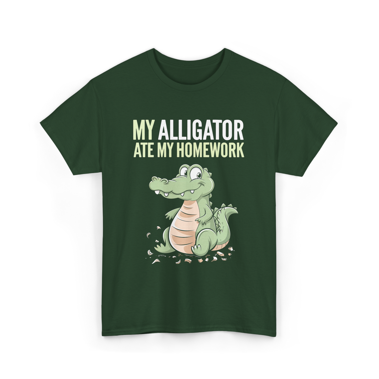My Alligator Ate Homework Alligator T-Shirt - Forest Green
