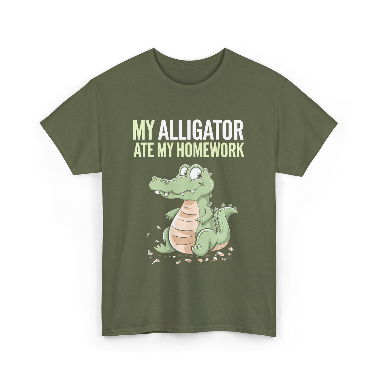 My Alligator Ate Homework Alligator T-Shirt - Military Green
