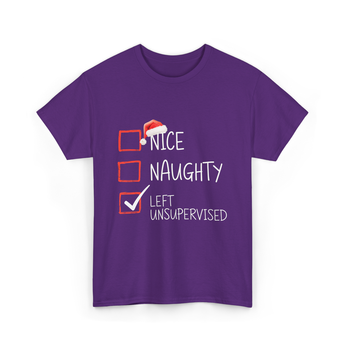 Nice Naughty Left Unsupervised Christmas T-Shirt - Purple