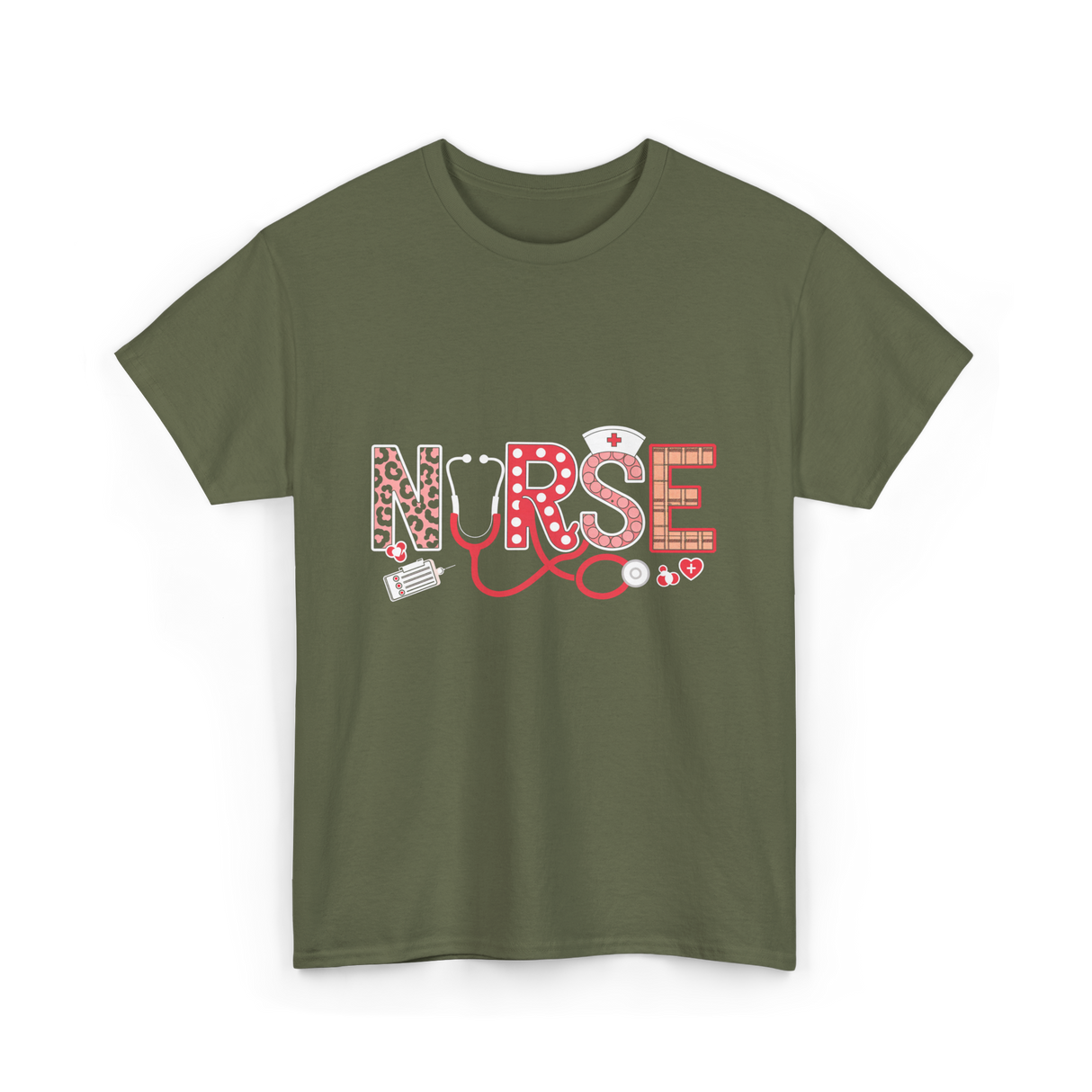 Nurse Stethoscope Life Nurses T-Shirt - Military Green