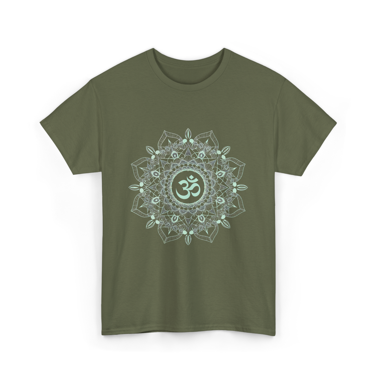 Om Meditation Mandala Design T-Shirt - Military Green