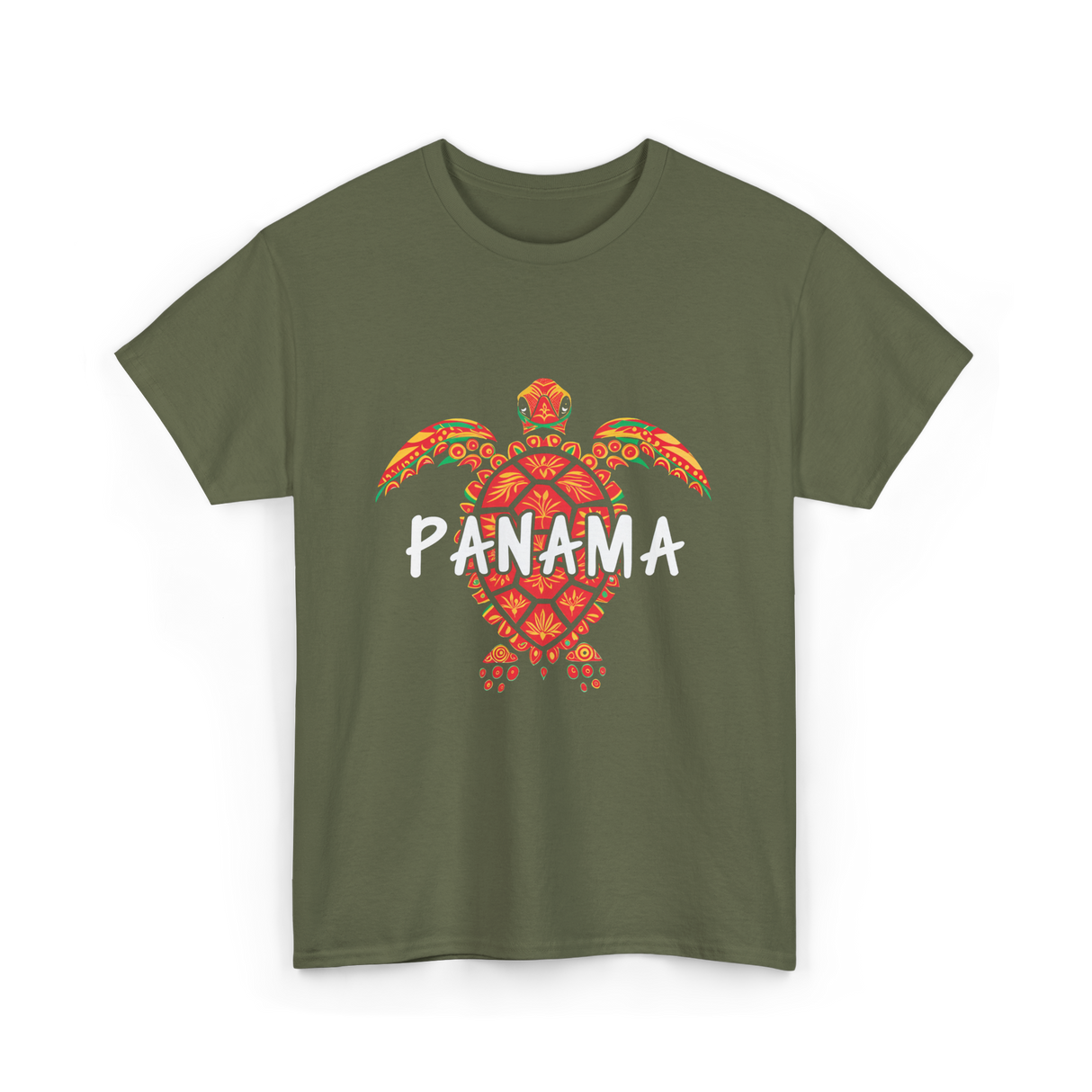 Panama Turtle Tribal Wildlife T-Shirt - Military Green