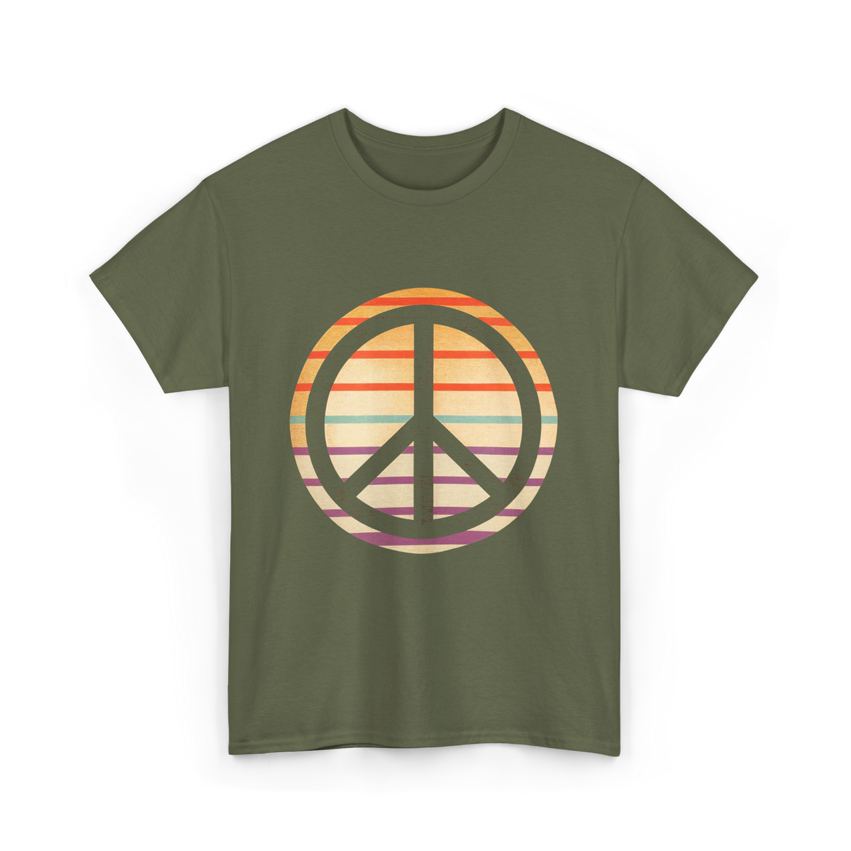 Peace Sign Retro Vibe T-Shirt - Military Green