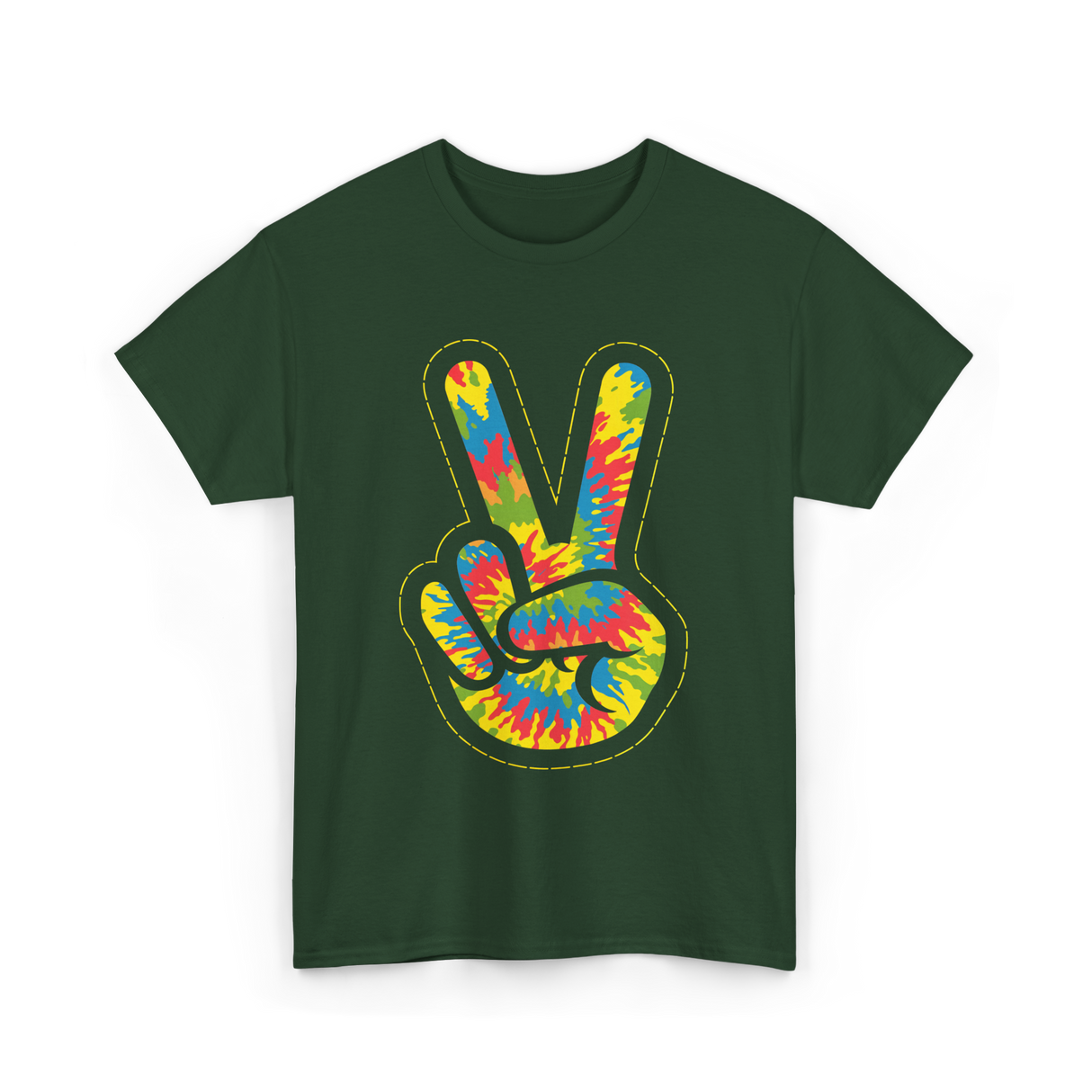 Peace Sign Tie Dye Hippie T-Shirt - Forest Green