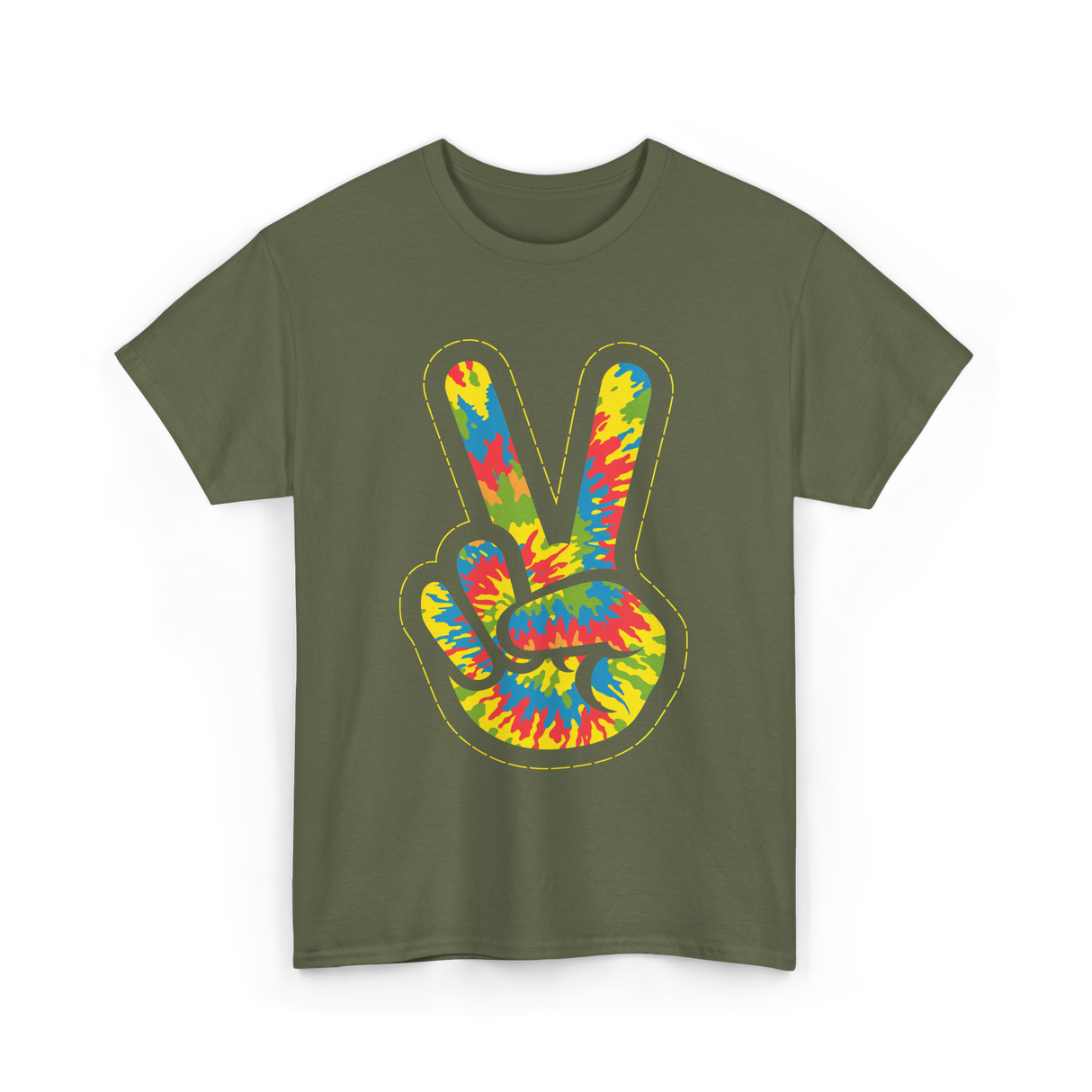 Peace Sign Tie Dye Hippie T-Shirt - Military Green