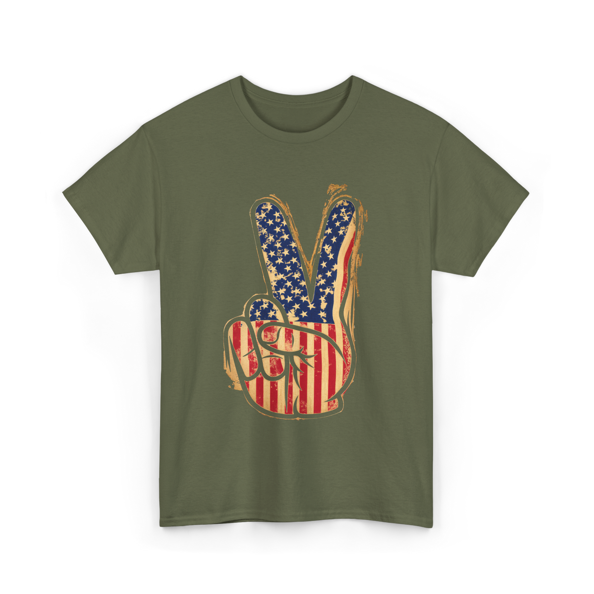 Peace Sign Vintage American T-Shirt - Military Green