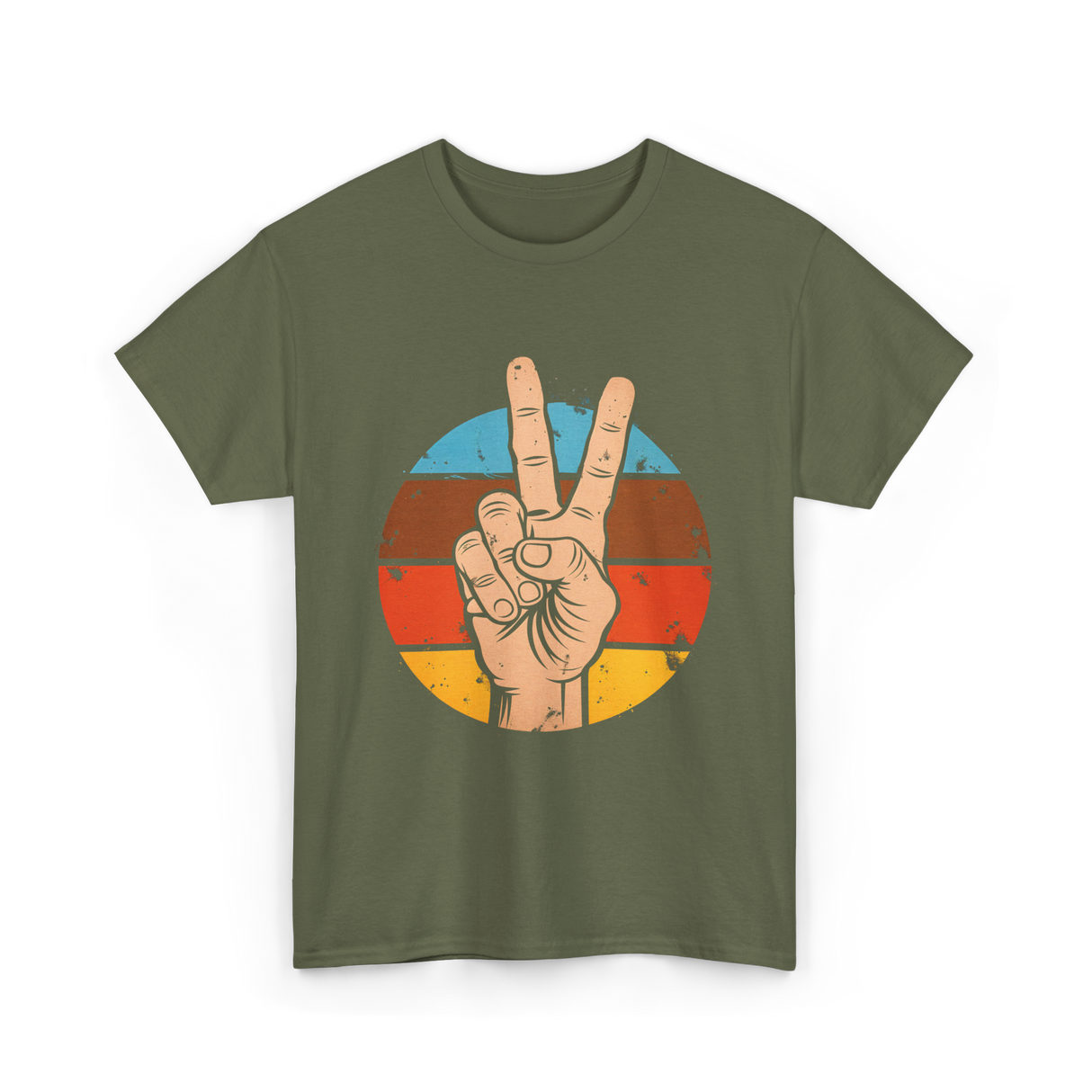 Peace Sign Vintage Hippie T-Shirt - Military Green
