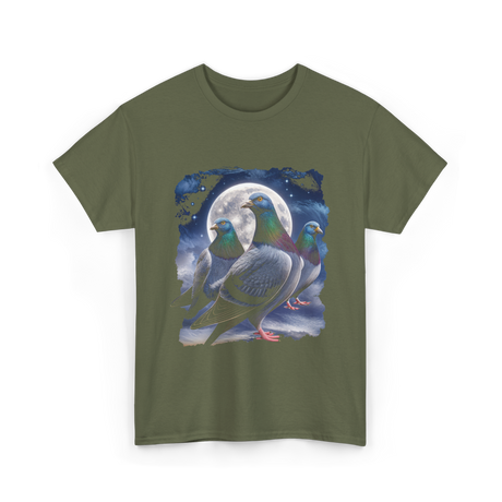Pigeons Howling at Moon Pigeon T-Shirt - Military Green