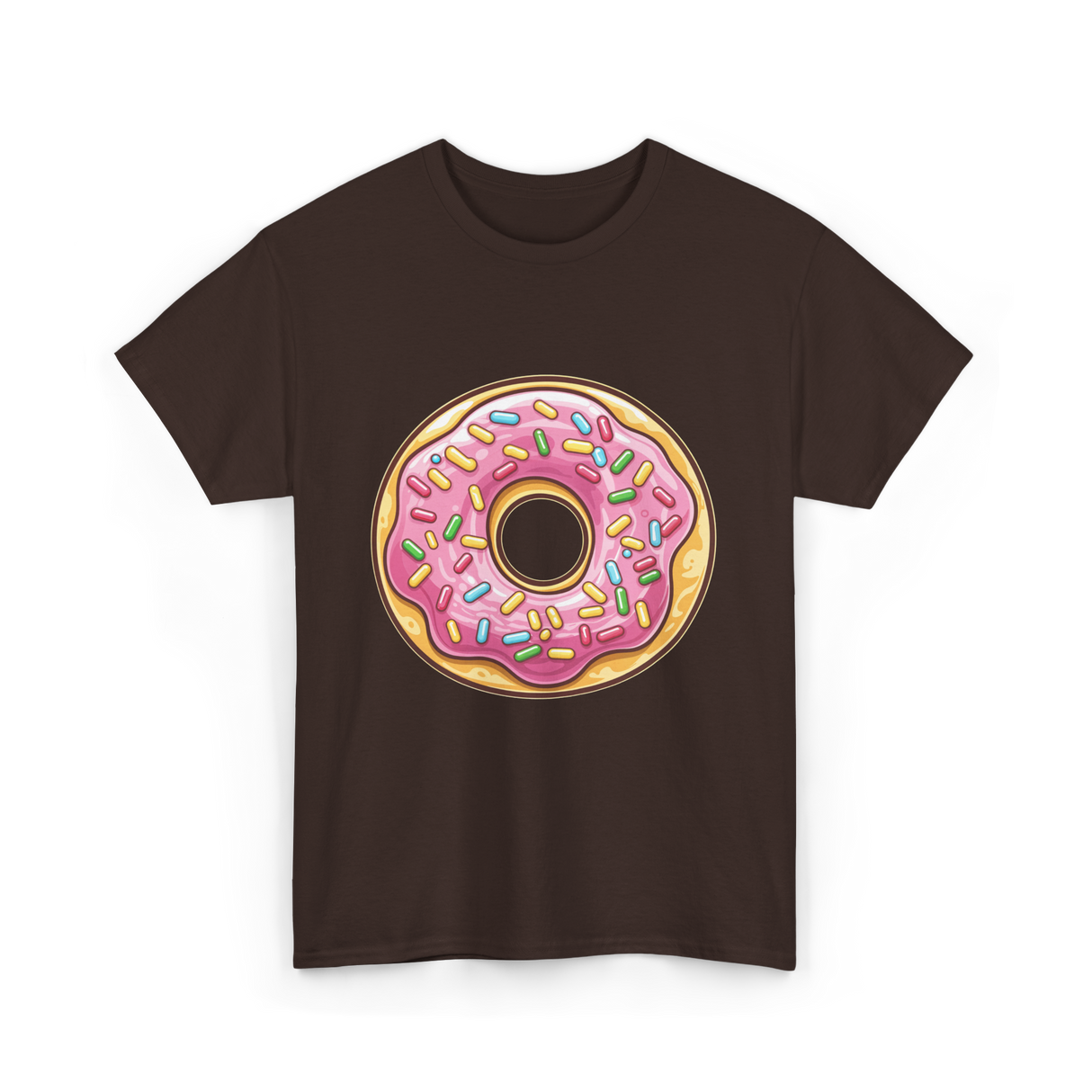 Pink Sprinkled Donut Dessert T-Shirt - Dark Chocolate
