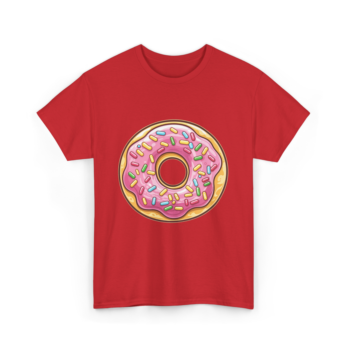 Pink Sprinkled Donut Dessert T-Shirt - Red