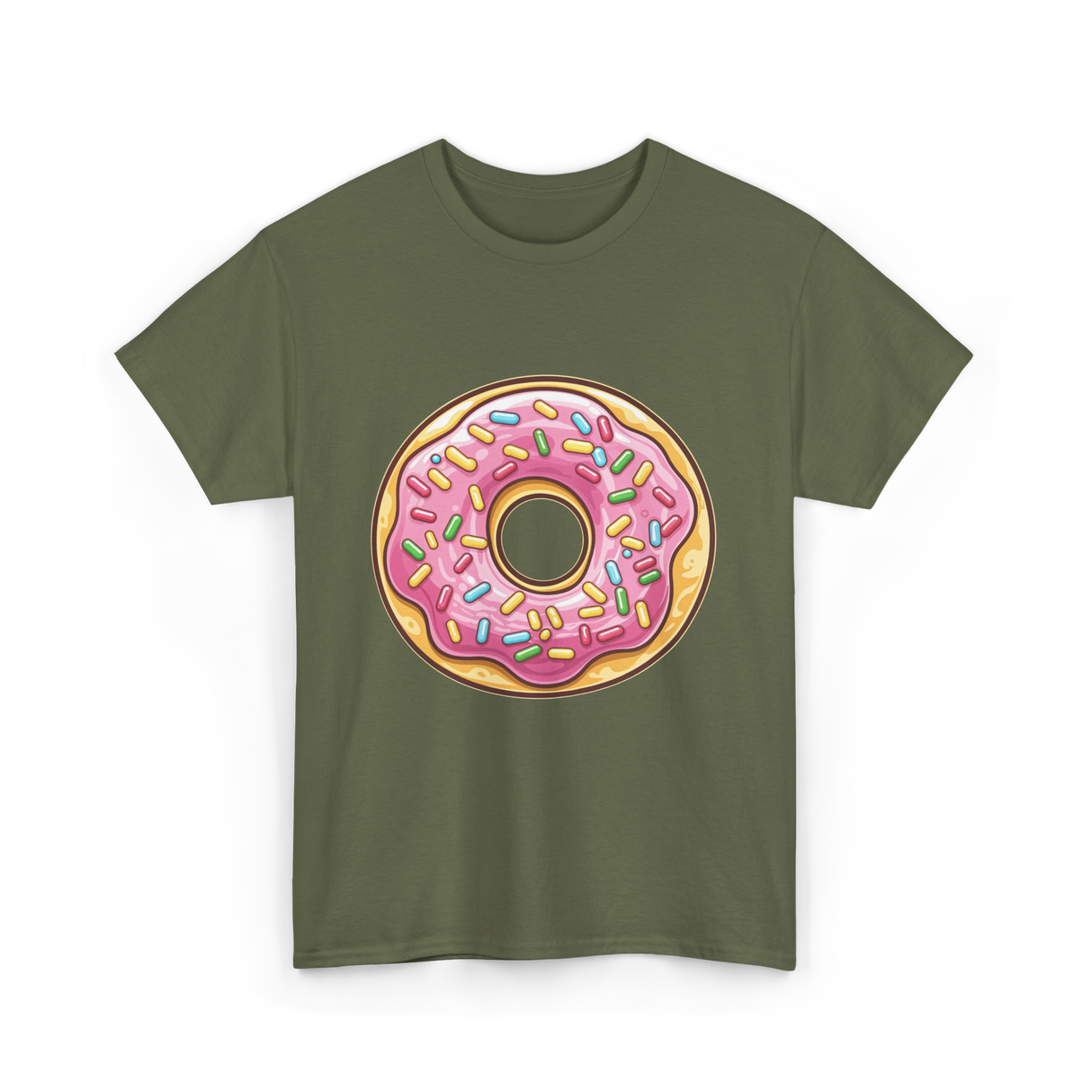 Pink Sprinkled Donut Dessert T-Shirt - Military Green